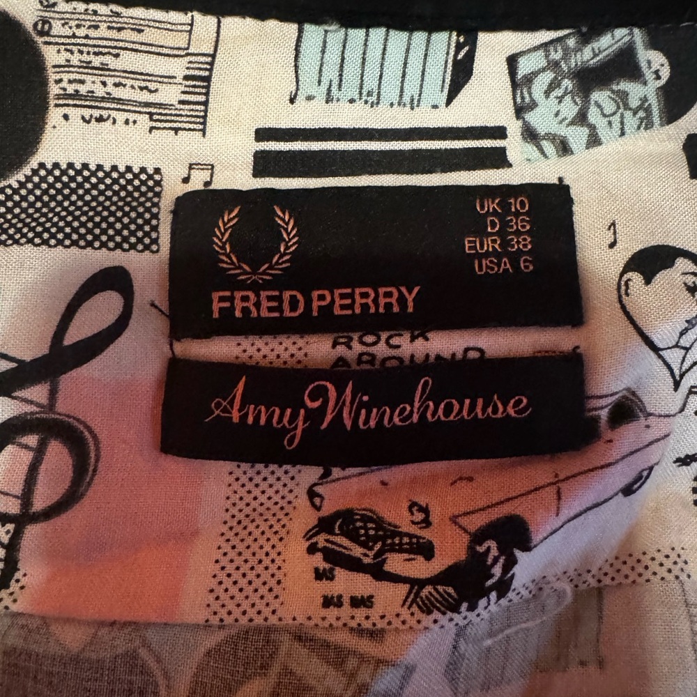 Fred Perry x Amy Winehouse Black and Pink Graphic Top